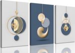 3Pcs Framed Modern Abstract Canvas Wall art Blue White Luxury Gold Graphic Wall ... - Image 2