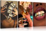 3Pcs Framed Trendy Luxury Girl Wall Art American African Woman Canvas Poster Pri... - Image 2