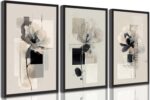 3Pcs Modern Abstract Floral Canvas Wall Art Minimalist Neutral Beige And Black F... - Image 2