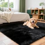 3x5 Solid Fluffy Black Area Rug – Washable, Durable, Living Room Rug, Non-Slip H... - Image 2