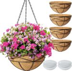 4 Pack 12 Inch Hanging Planters for Outdoor Plants Metal Watering Flower Baskets... - Image 2