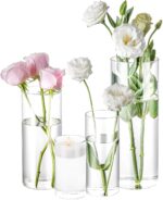 4 Pack Glass Cylinder Vases 4,6,8,10 Inch Tall Clear Flower Vase Hurricane Float... - Image 2