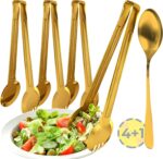 4 Pack Gold Serving Tongs Set with Serving Spoon, Stainless Steel Buffet Tongs S... - Image 2