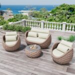 4 Piece Aluminum Patio Furniture: Hand Woven Rope Sofa - Modern Outdoor Sofa Sea... - Image 2