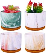 4 pcs 4 Inches Ceramic Marbleizing Style, Big Planters with Bamboo Trays (Colorf... - Image 2