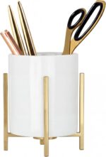 4.72" Gold Pen Holder Aesthetic Pencil Holder for Desk, Gold Desk Organizers and... - Image 2