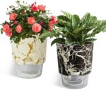 4.8 Inch Self Watering Pots for Indoor Plants 2 Pack, Plastic Modern Decorative ... - Image 2