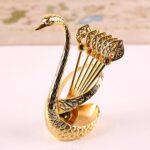 4.8 in Coffee Spoon Set With Holder, Swan Spoon And Fork Holder, Gold Durable Sp... - Image 2