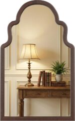40"x24" Walnut Arched Mirror, Solid Wood Frame for Vanity, Mid Century Modern De... - Image 2