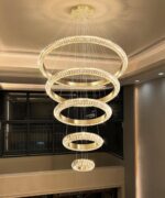 5 Ring Large Crystal Chandelier Modern LED Dimmable High Ceiling Chandelier Ring... - Image 2