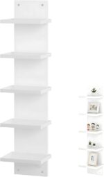 5-Tier Wall Shelf, Space-Saving Floating Shelves for Storage, Composite Wood, Ve... - Image 2