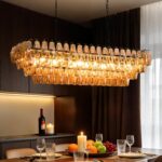 54" Black Rectangular Chandeliers for Dining Room, 12-Light 4 Tiered Large Smoke... - Image 2