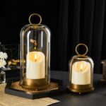 5"&4" Metal Candle Holder with Handmade Glass Dome in Brass & 2 Timer Candles, S... - Image 2