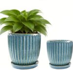 5+6 inch Ceramic Plant Pots Set of 2 with Drainage Hole, Flower Pots Planters Po... - Image 2