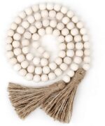 58in Wood Bead Garland with Tassels, Farmhouse Rustic Country Decor Prayer Boho ... - Image 2