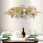 59" Large 3D World Map Wall Clock – Luxury Gold Metal Silent Clock Wall Art for ... - Image 2