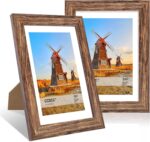 5x7 Picture Frame Set of 2, 5 x 7 Wood Photo Frames with Mat for 4x6, Natural Wo... - Image 2