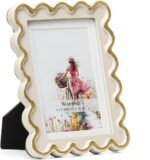 5x7 Picture Frame in Beige with Shinning Gold Wavy Edge, Resin Frame with Real G... - Image 2