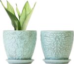 6 Inch Retro Ceramic Planter Set of 2 with Drainage Hole and Saucer for Plants, ... - Image 2