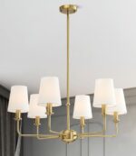 6-Light Brushed Gold Pendant Chandelier with Fabric Shades, E12 Base - Farmhouse... - Image 2
