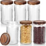 6 Pcs 1000ml/34 oz Vintage Glass Storage Jar Glass Containers with Wood Lid Ribb... - Image 2