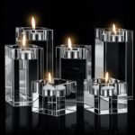 6 Pcs Crystal Tea Light Candle Holders Glass Votive Candle Stands Square Candles... - Image 2