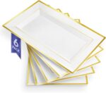 (6 Pcs) Premium White and Gold Plastic Serving Tray, Plastic Serving Platter Dis... - Image 2