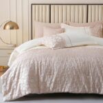 6 Piece Queen Bed-in-a-Bag Jacquard Champagne Beige Splicing Design Floral beddi... - Image 2