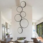 6 Rings Modern LED Chandelier for High Ceiling Dimmable Black Contemporary Penda... - Image 2