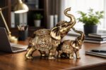 6" Wide Golden Elephant Statue Set, Feng Shui Lucky Elephant Figurines, Trunk Up... - Image 2