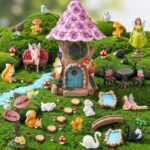 60 Pcs Solar Fairy Garden House Resin Kit with Lighted Cottage Miniature Fairy G... - Image 2