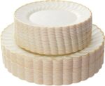 60PCS Elegant Ivory Scalloped Disposable Plastic Plates with Gold Rim, 30 Dinner... - Image 2