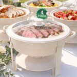 6QT Round Chafing Dish Set of 4, White Granite Finish Stainless Steel with Trans... - Image 2
