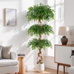6ft Large Ficus Artificial Trees in White Pot, 72" Tall Fake Silk Tree with Natu... - Image 2