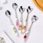 6pcs Stainless Steel Coffee Spoons with Floral Ceramic Handles - Elegant Mixing,... - Image 2