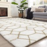 6x9 Area Rug for Living Room, White Fluffy Rug for Bedroom, Geometric Shag Soft ... - Image 2