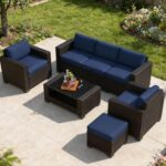 7 Piece Patio Furniture Set, Slanted Back Outdoor Sectional Sofa, Patio Conversa... - Image 2
