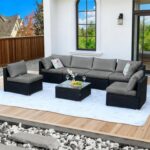 7 Pieces Black Patio Furniture Set - All-Weather Outdoor Sectional Wicker Conver... - Image 2