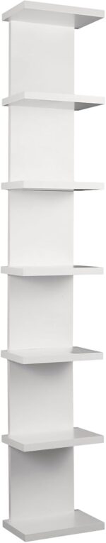 7 Tier Wall Shelf Unit - Narrow Smooth Laminate Finish - Vertical Column Wall De... - Image 2