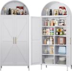73" Tall Arched Kitchen Pantry Cabinet with 6 Adjustable Shelves, Farmhouse Meta... - Image 2
