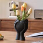 8" Heart Hand Black Ceramic Vase - Unique Modern Aesthetic Flowers Vase for Livi... - Image 2