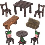 8 Pieces Miniature Garden Figurines Resin Micro Table and Chairs Set Micro Lands... - Image 2