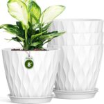 8" Water Wave Plant Pots with Drainage Holes & Saucers, 4 Pack Modern Textured M... - Image 2
