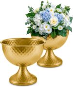 8.25'' Wide 7.3''High Decorative Bowl Vase Set of 2,Distressed Gold Metal Compot... - Image 2