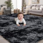 8x10 Area Rugs for Living Room Bedroom: Black Grey Soft Fluffy Shag Upgrade Non-... - Image 2