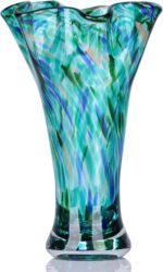 9.0" H Teal Glass Vases for Flowers, Unique Hand Blown Glass Vase Green Home Dec... - Image 2