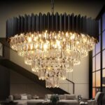 A AXILIXI Large Crystal Chandeliers Modern 30”Black Ceiling Chandelier Light Fix... - Image 2
