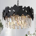 A AXILIXI Modern Crystal Chandelier Black Round Chandelier for Dining Room, Drum... - Image 2