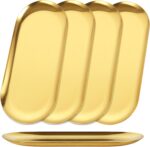 AKOLAFE 5PCS Stainless Steel Serving Tray Set Gold Platters for Serving Food Par... - Image 2
