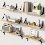 AMADA HOMEFURNISHING Wall Shelves Set of 6, Rustic Farmhouse Style, Wood Floatin... - Image 2